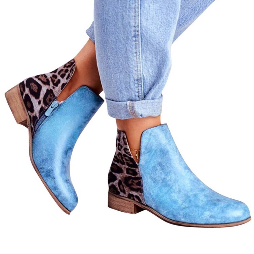 Size 10 Women’s Flat Ankle Boots Leopard Print